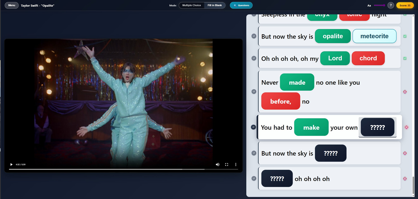 Cool English music-video activity